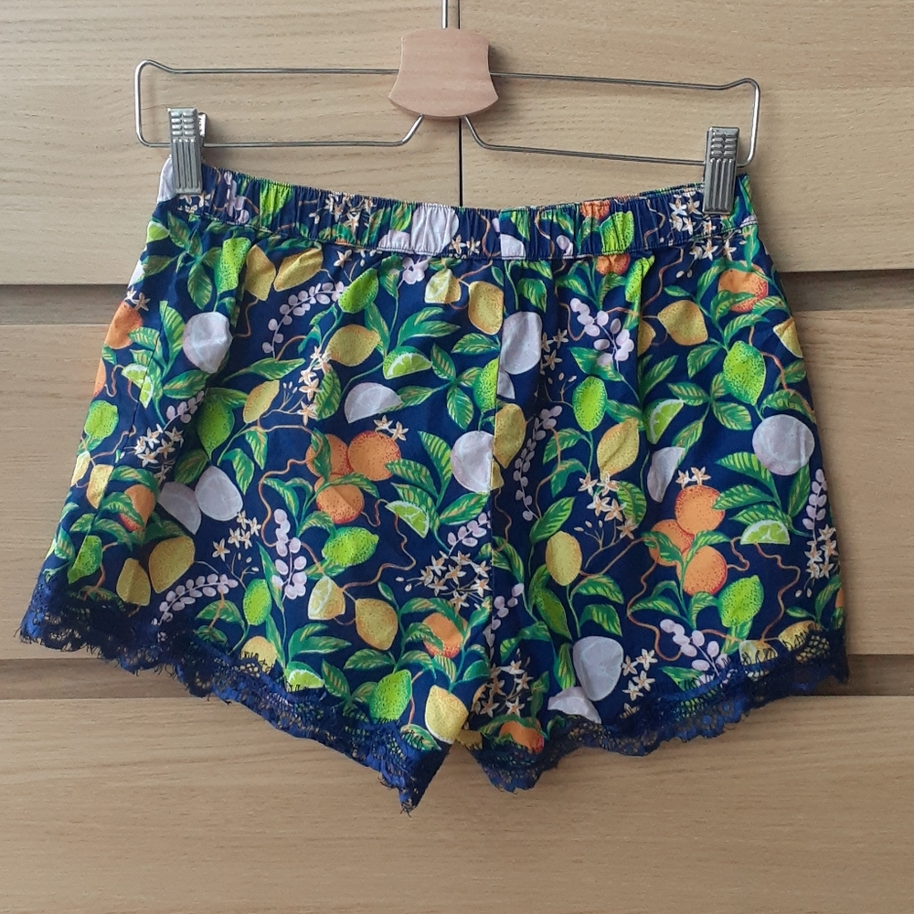 Miiyu Fruits Print Navy 100% Cotton Sleep Boxer Shorts Size Small - Picture 2 of 5